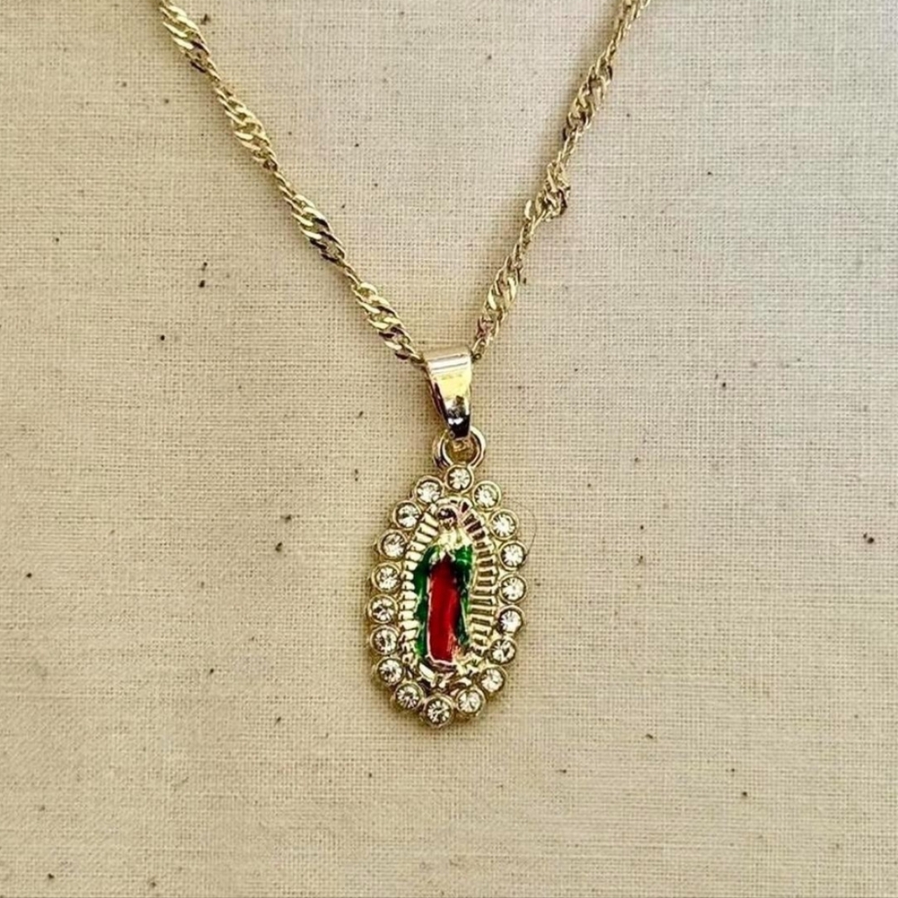 Virgin Mary Necklace Gold Tone